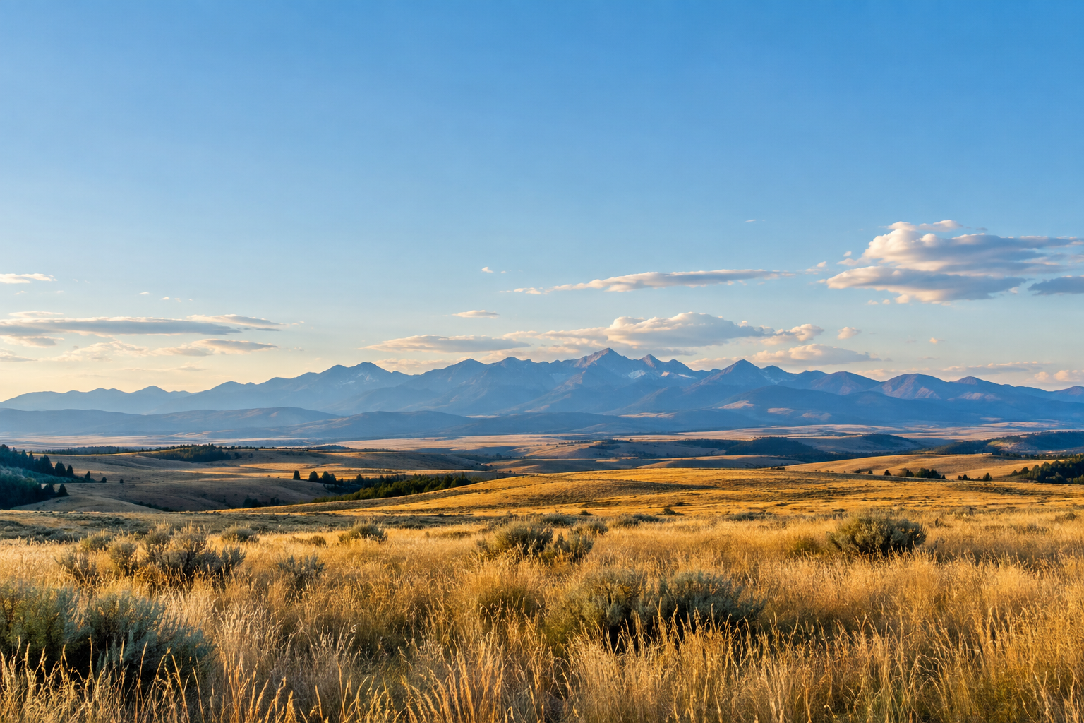 An artistic interpretation of open Montana prairie beneath an expansive blue sky